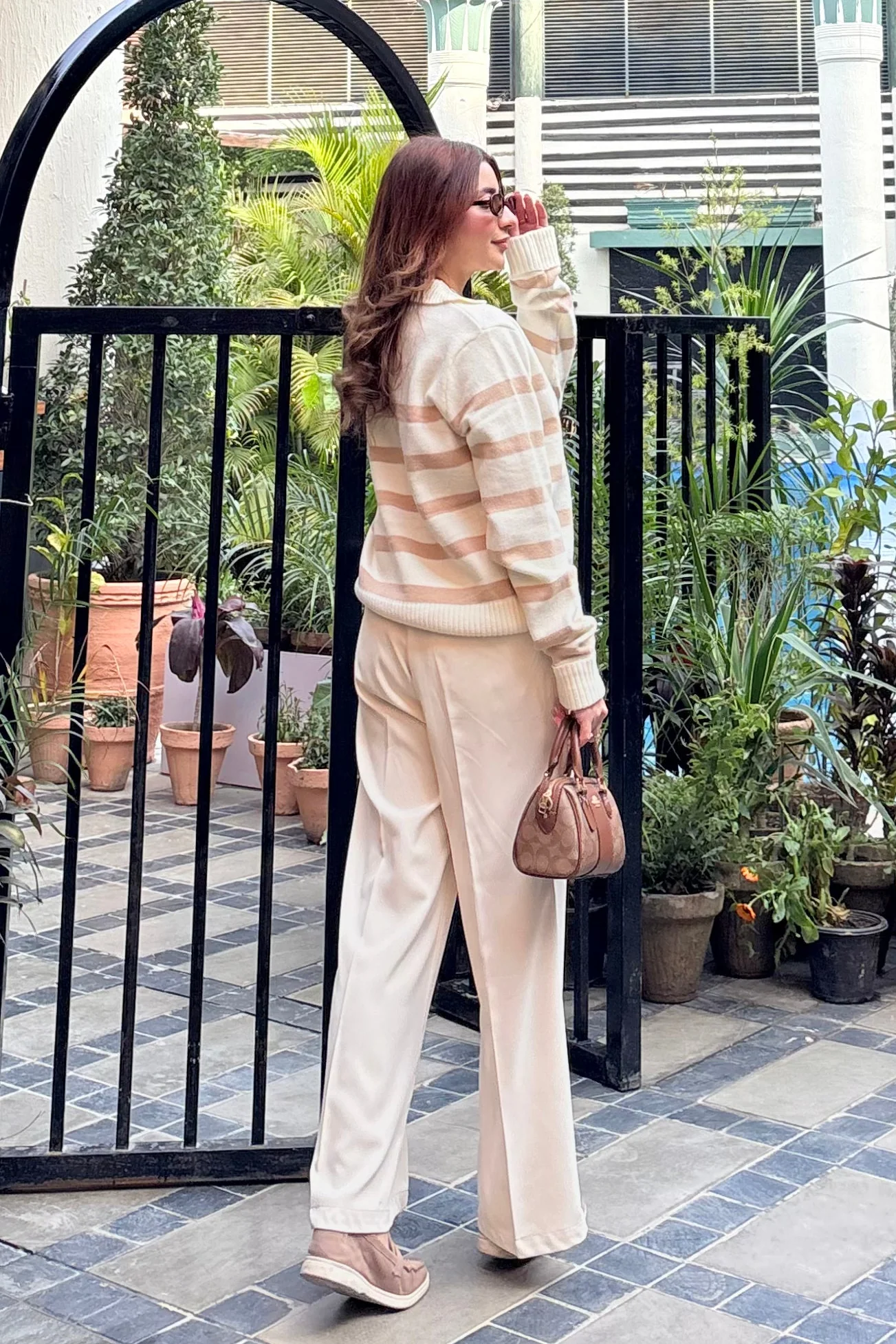 Autumn Glow Stripped Polo Sweater - Cream - Image 11