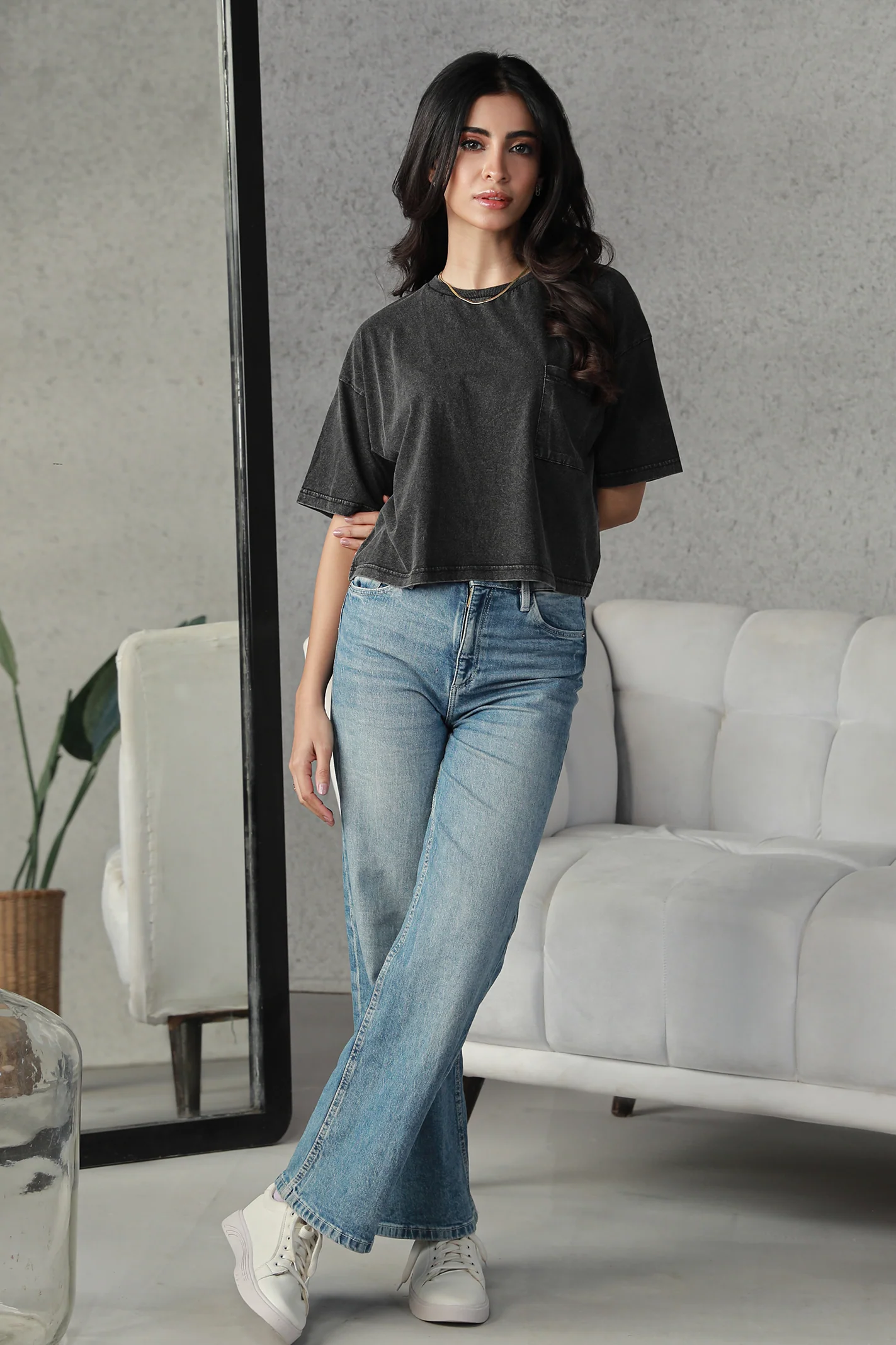 Washed Cropped Tee - Black - Image 4