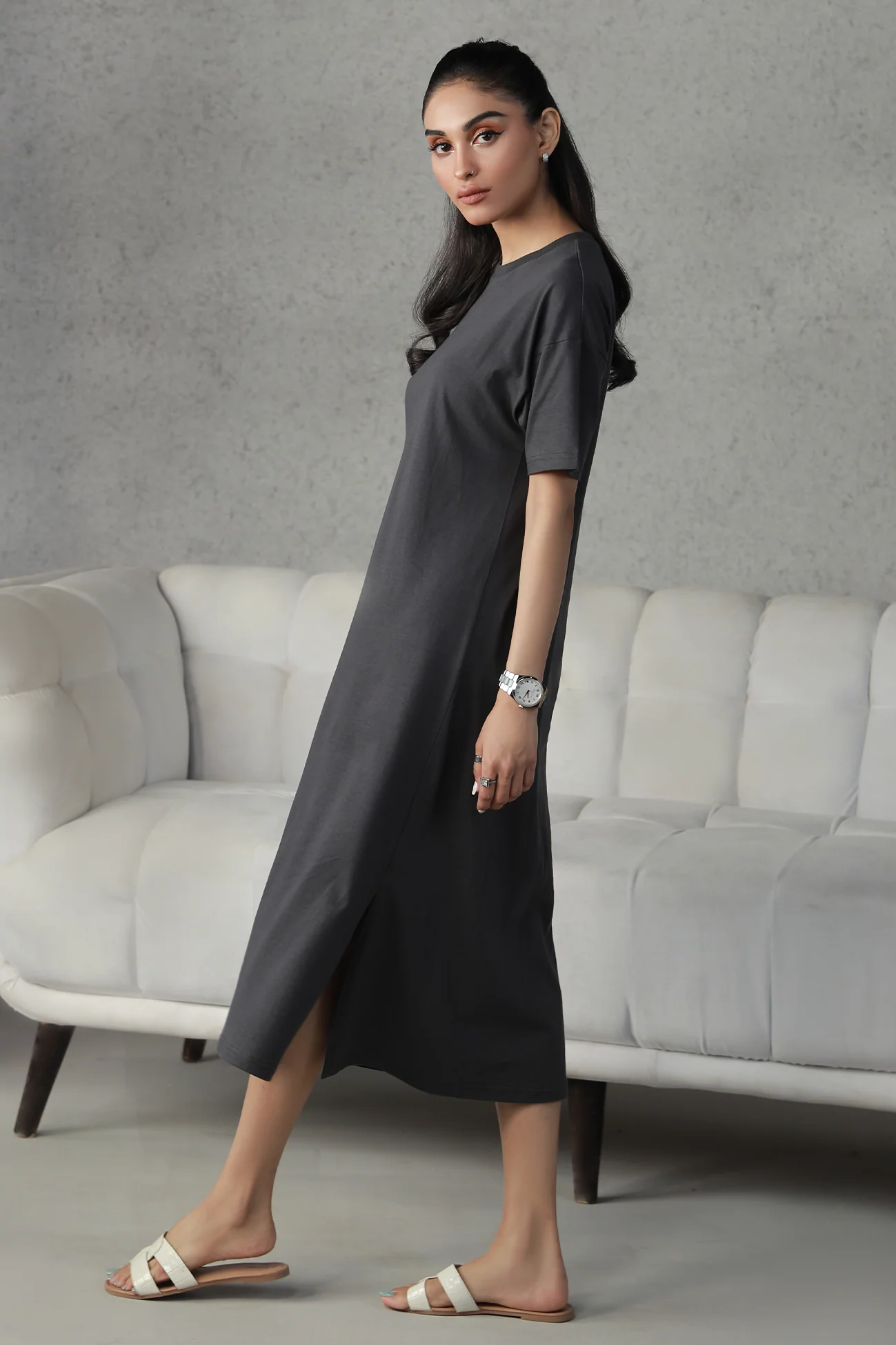 T-Shirt Dress - Charcoal - Image 3