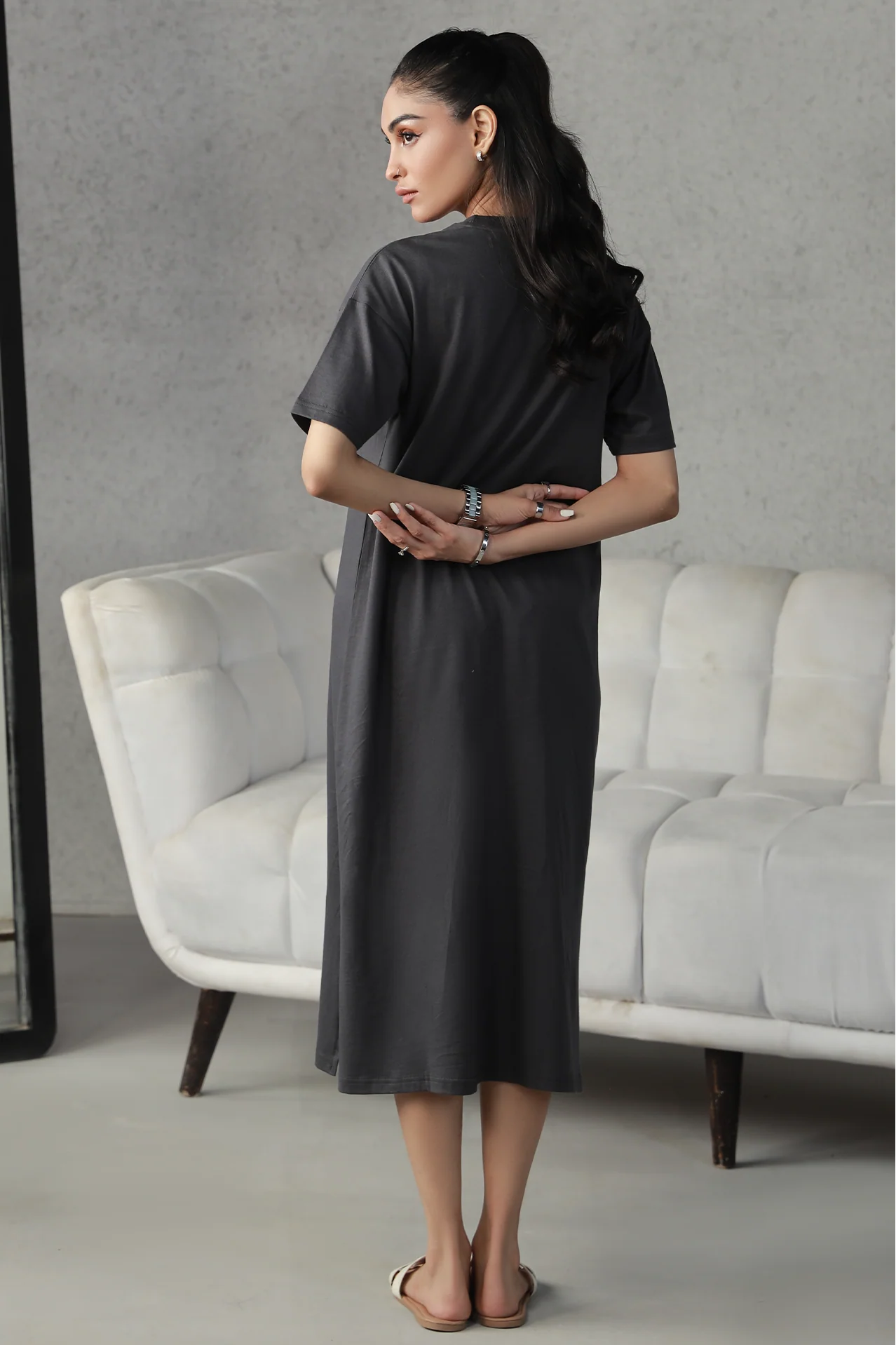 T-Shirt Dress - Charcoal - Image 4