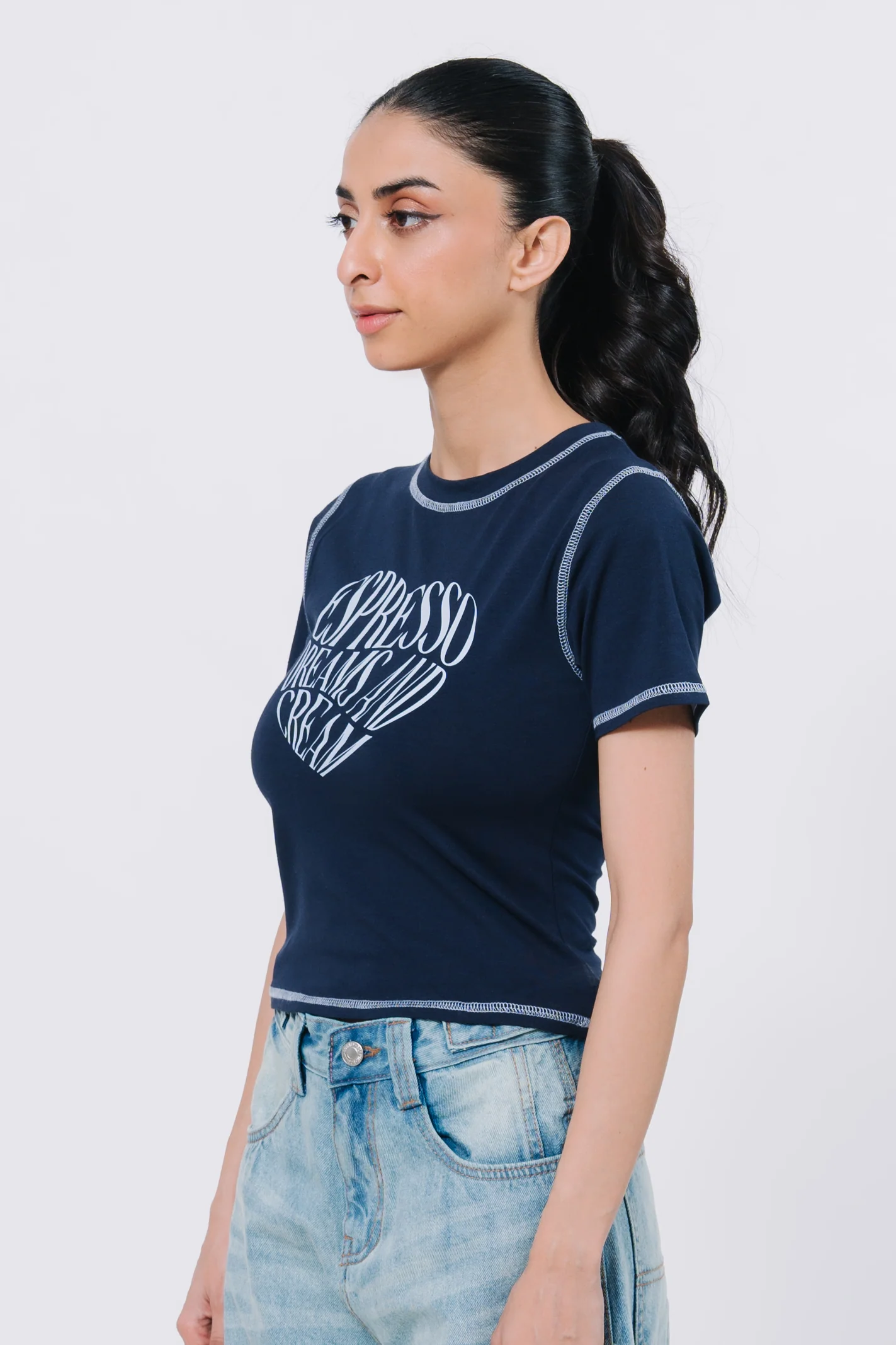 Body Fit Graphic Top - Navy Blue - Image 3