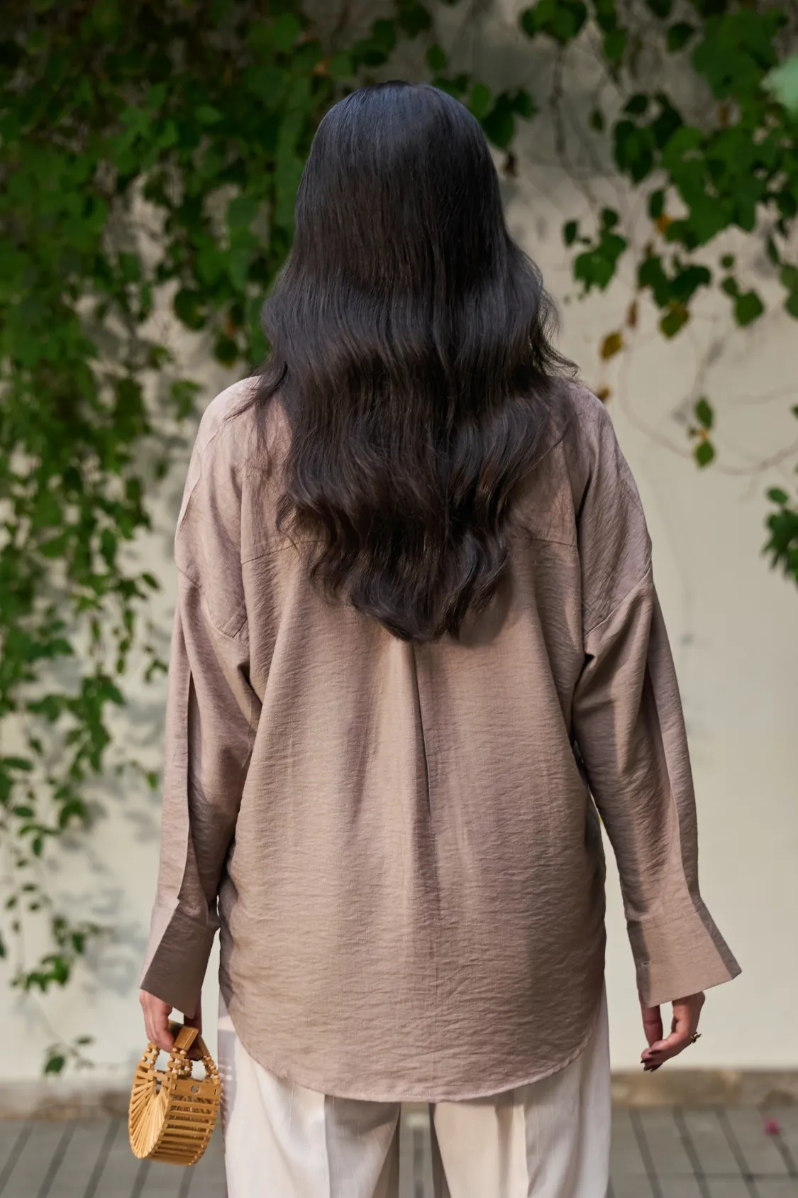 Brown Button Down Shirt - Beige Wide Linen Pants - Image 8
