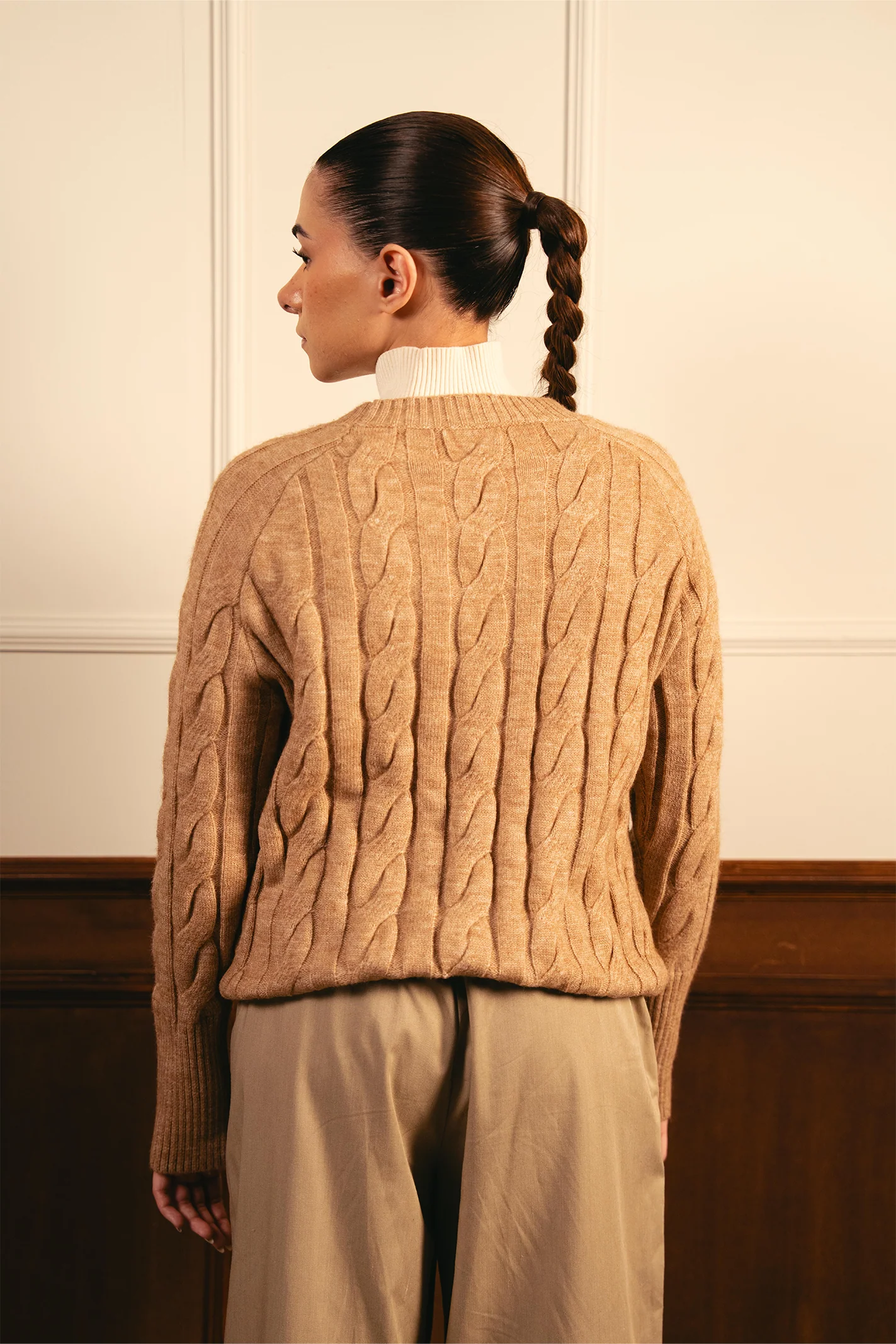 Dusty Cable Knit Sweater - Nude - Image 3