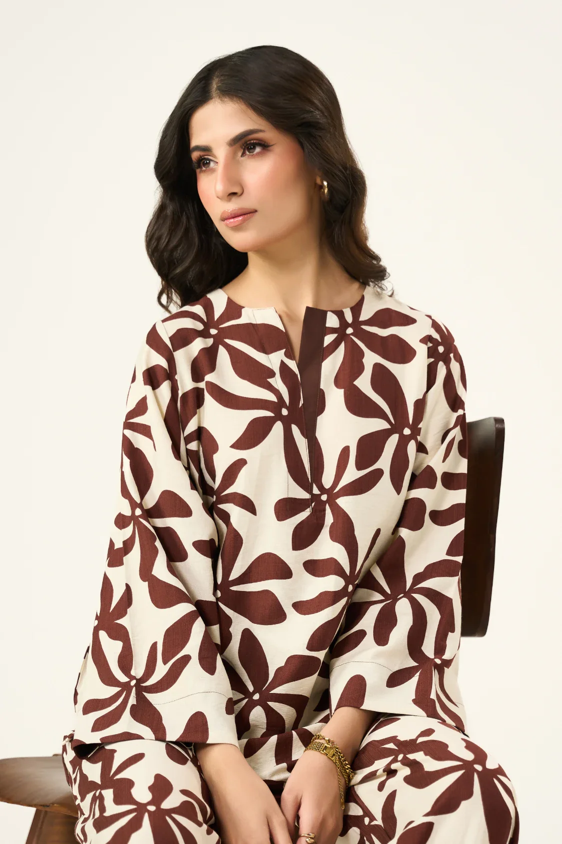 Flora Linen Co-Ord Set - Brown & Cream - Image 5