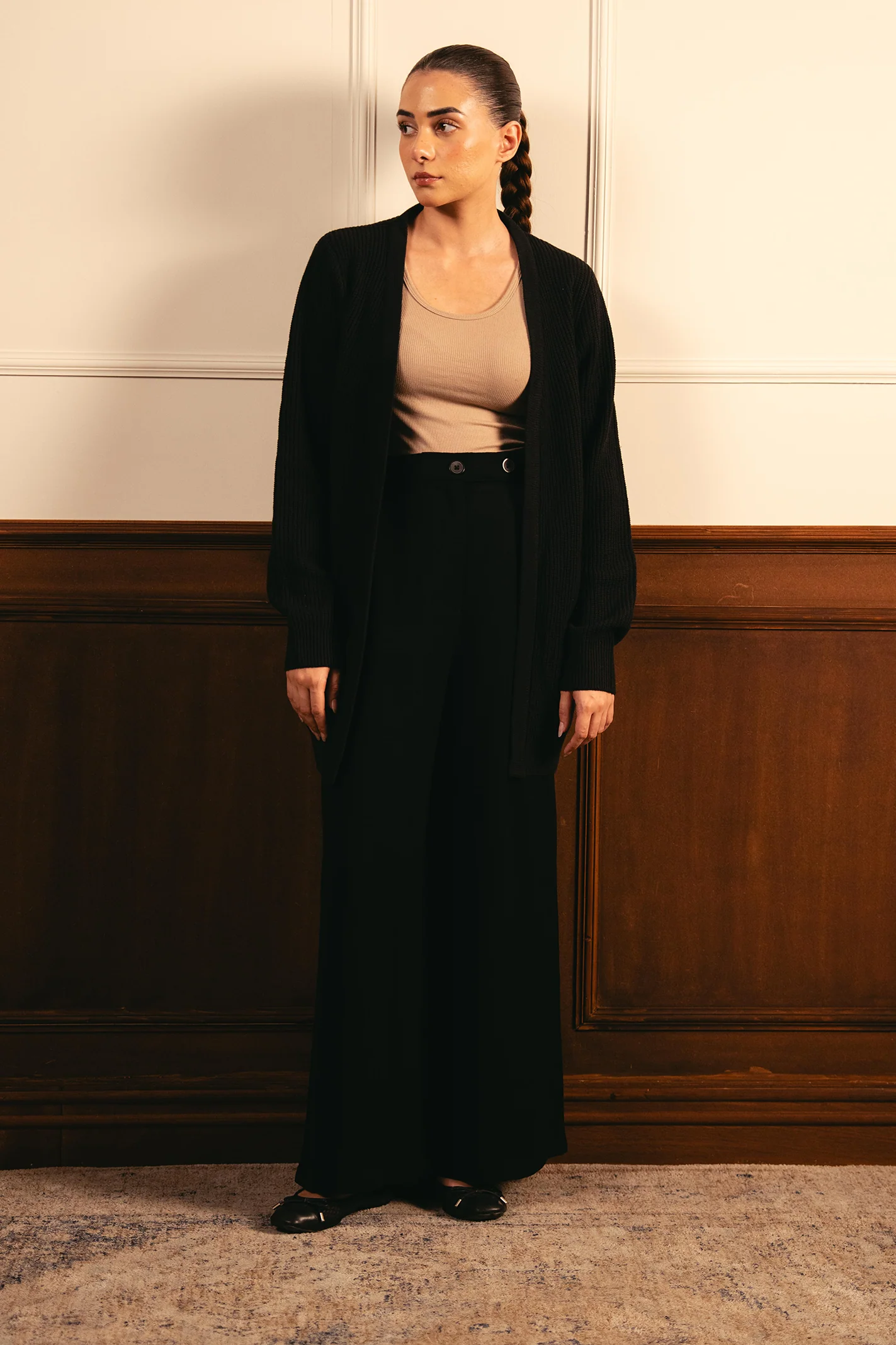 Front-Open Knit Cardigan - Black - Image 2