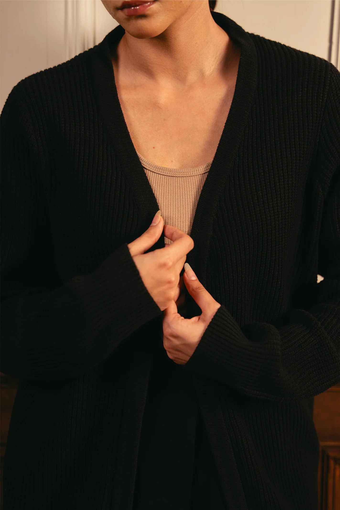 Front-Open Knit Cardigan - Black - Image 4