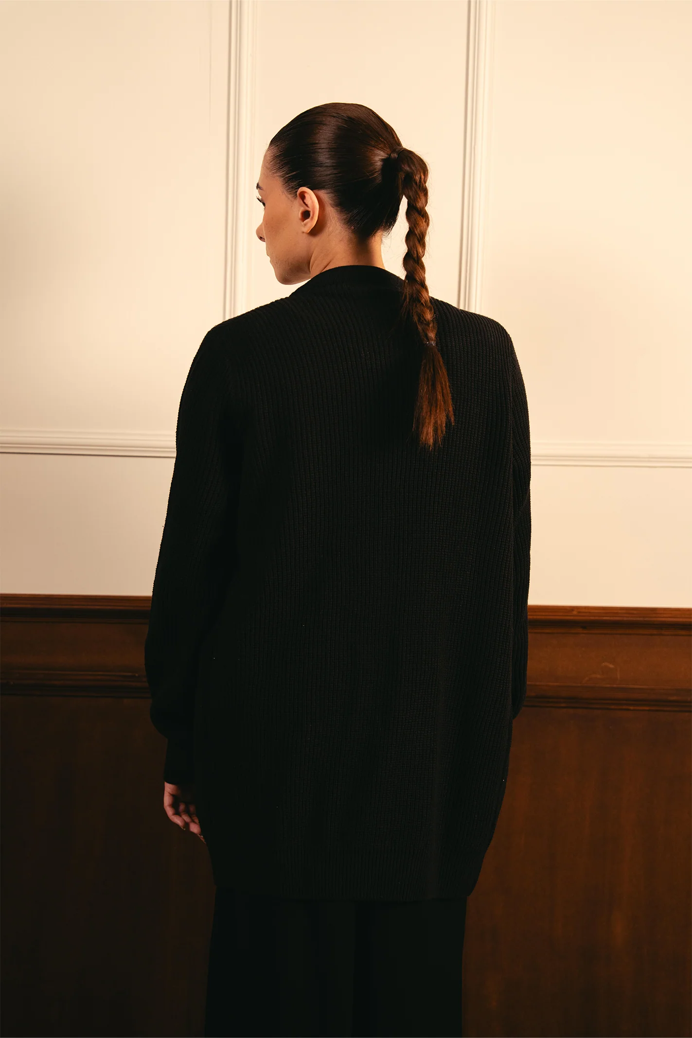 Front-Open Knit Cardigan - Black - Image 6
