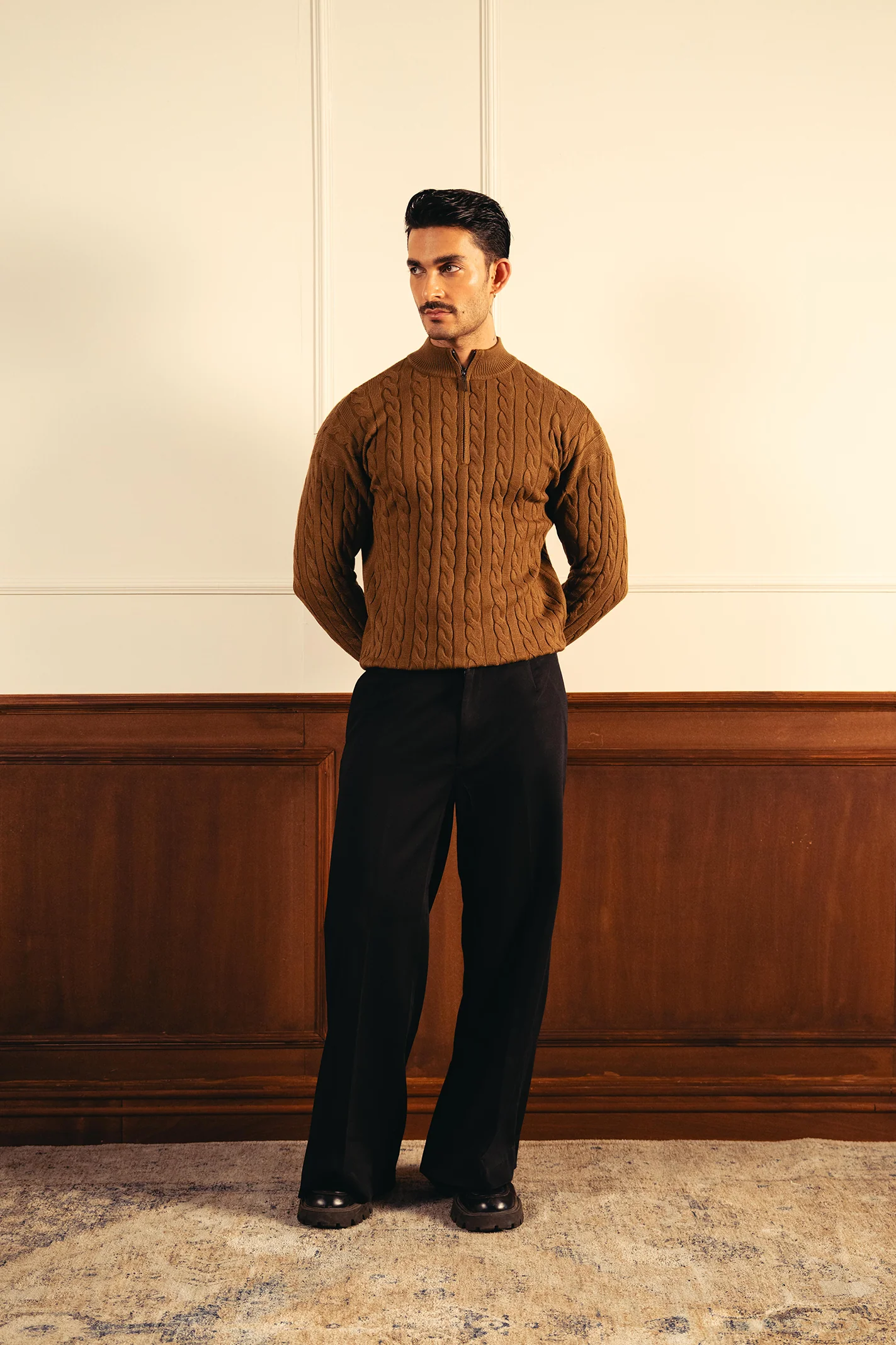 Heritage Cable Knit Sweater – Coffee Brown - Image 5