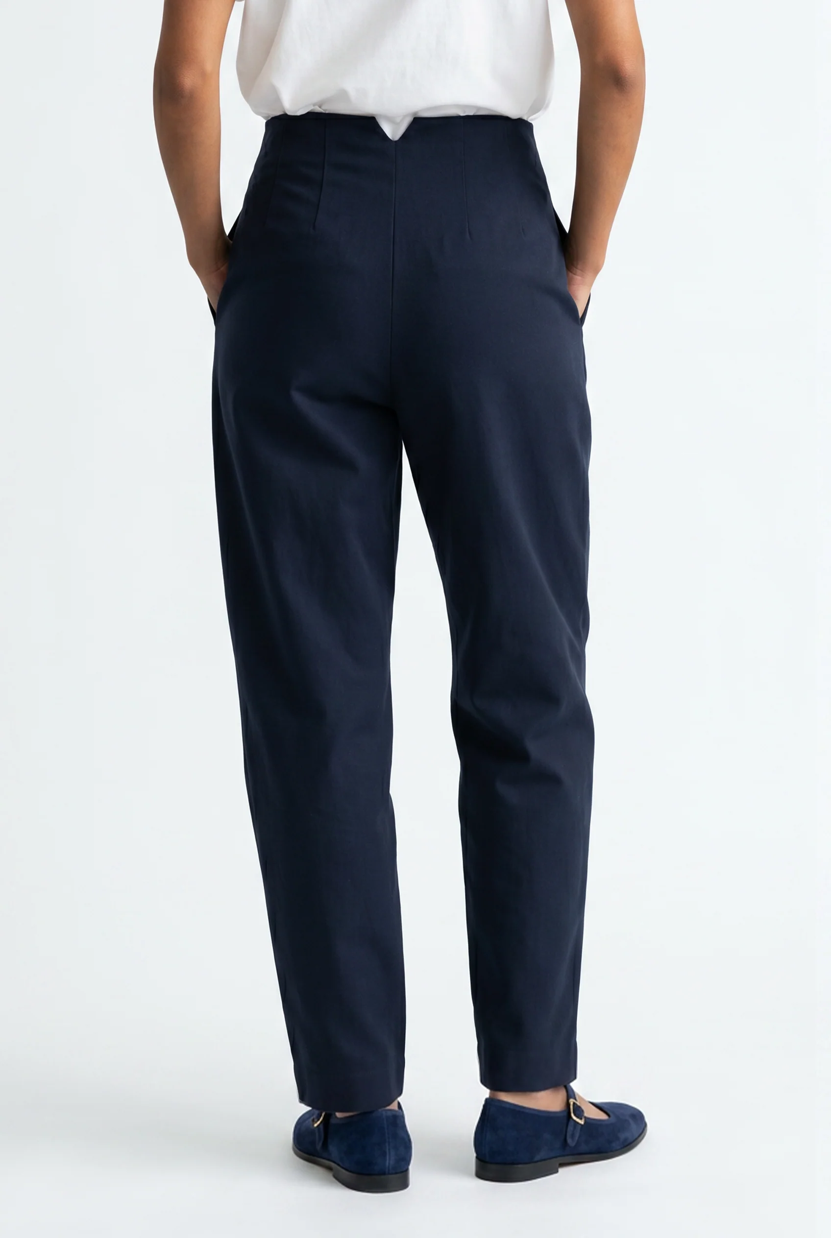 High Waist Darted Pants- Navy - Image 2