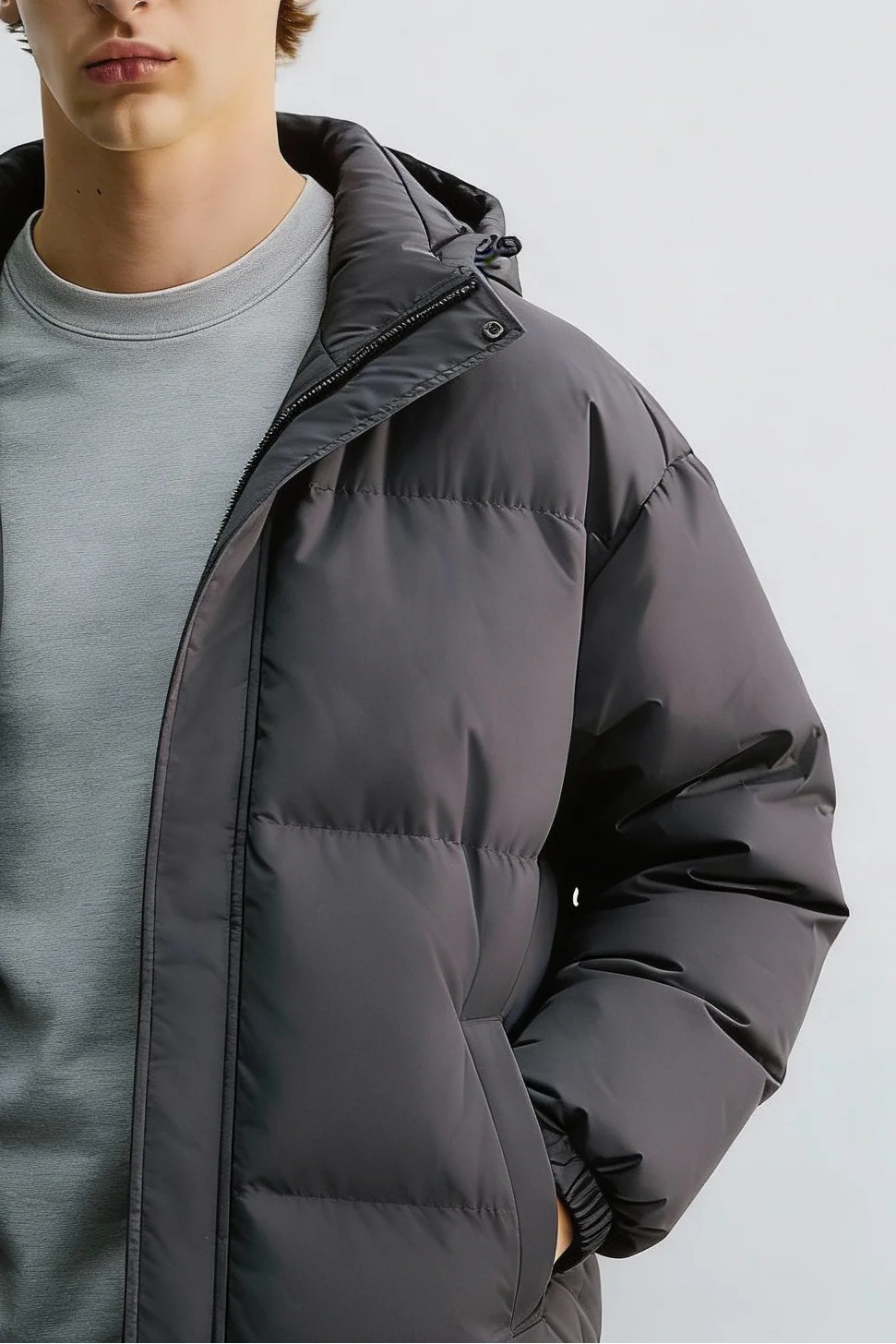 Insulated Hooded Puffer Jacket - Gray - Image 3