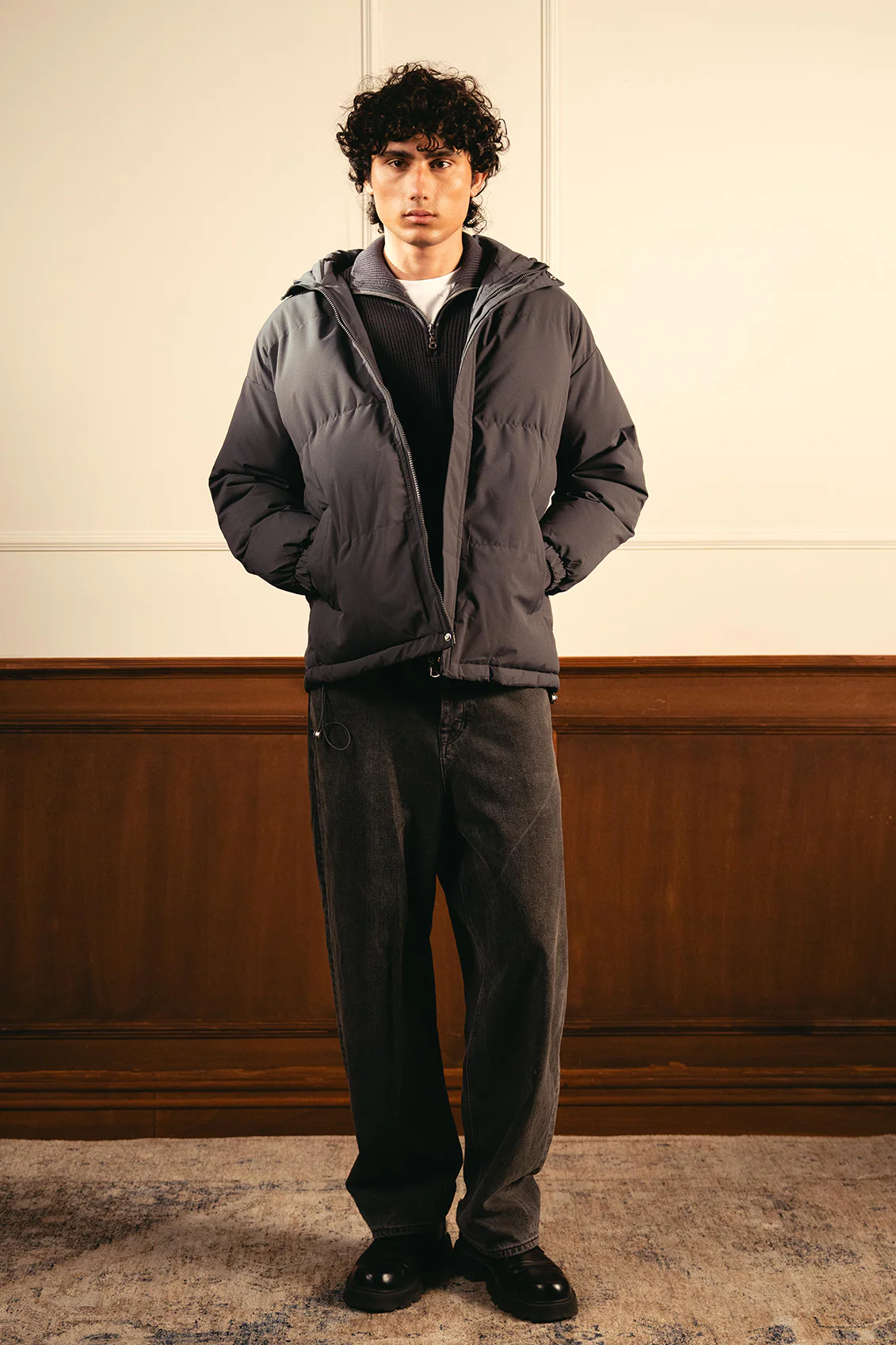 Insulated Hooded Puffer Jacket - Gray - Image 4