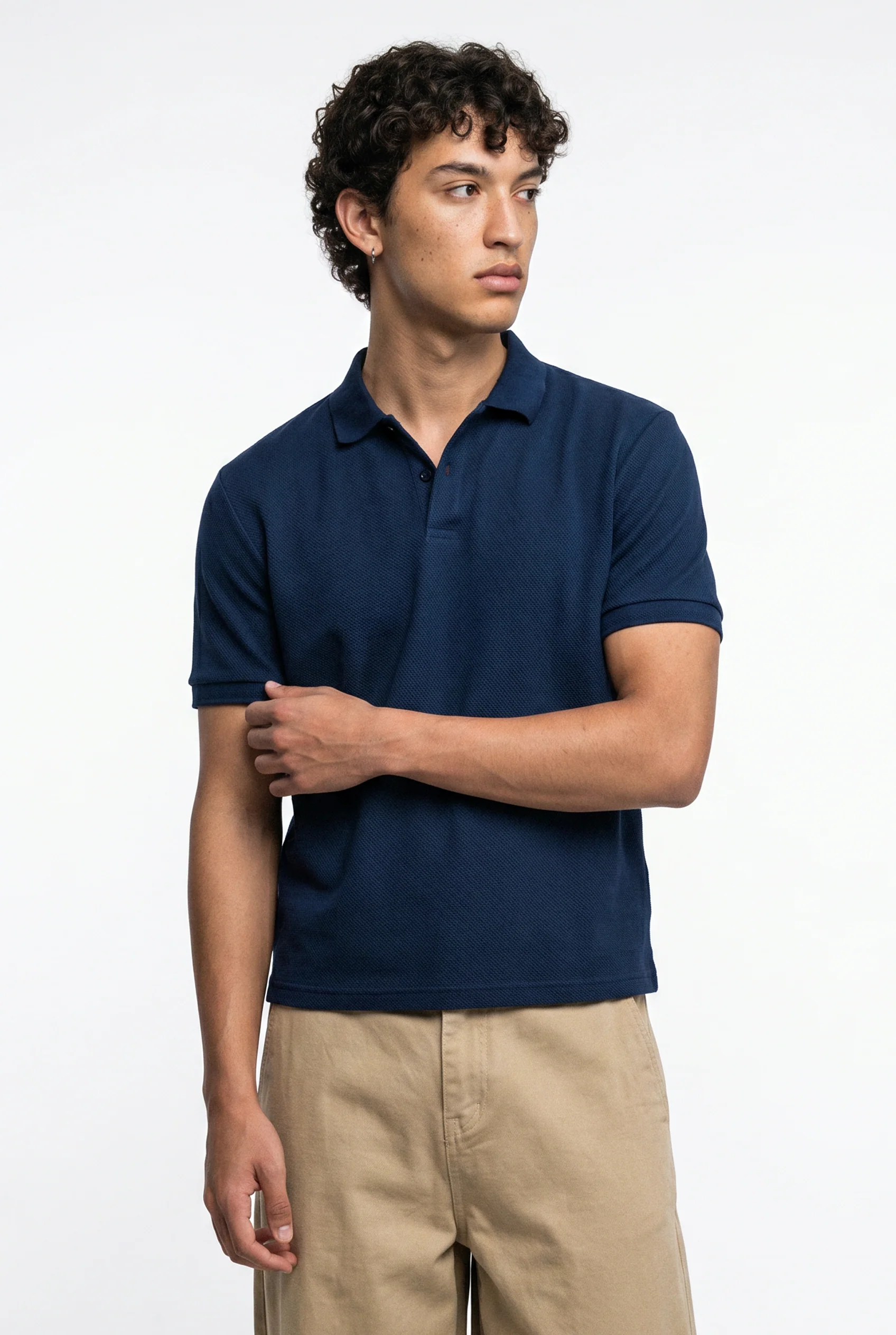 Diamond Texture Polo Shirt – Navy Blue