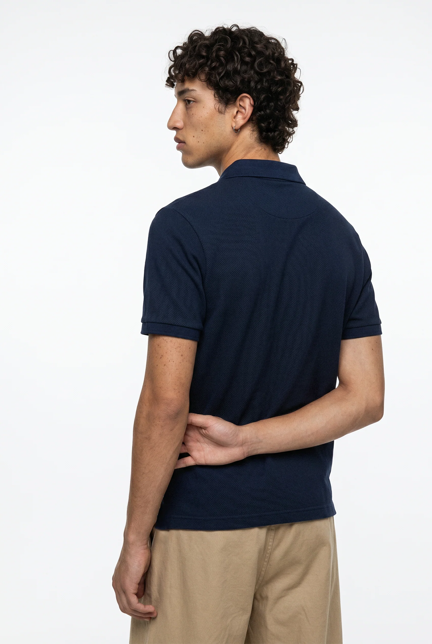 Diamond Texture Polo Shirt – Navy Blue - Image 2