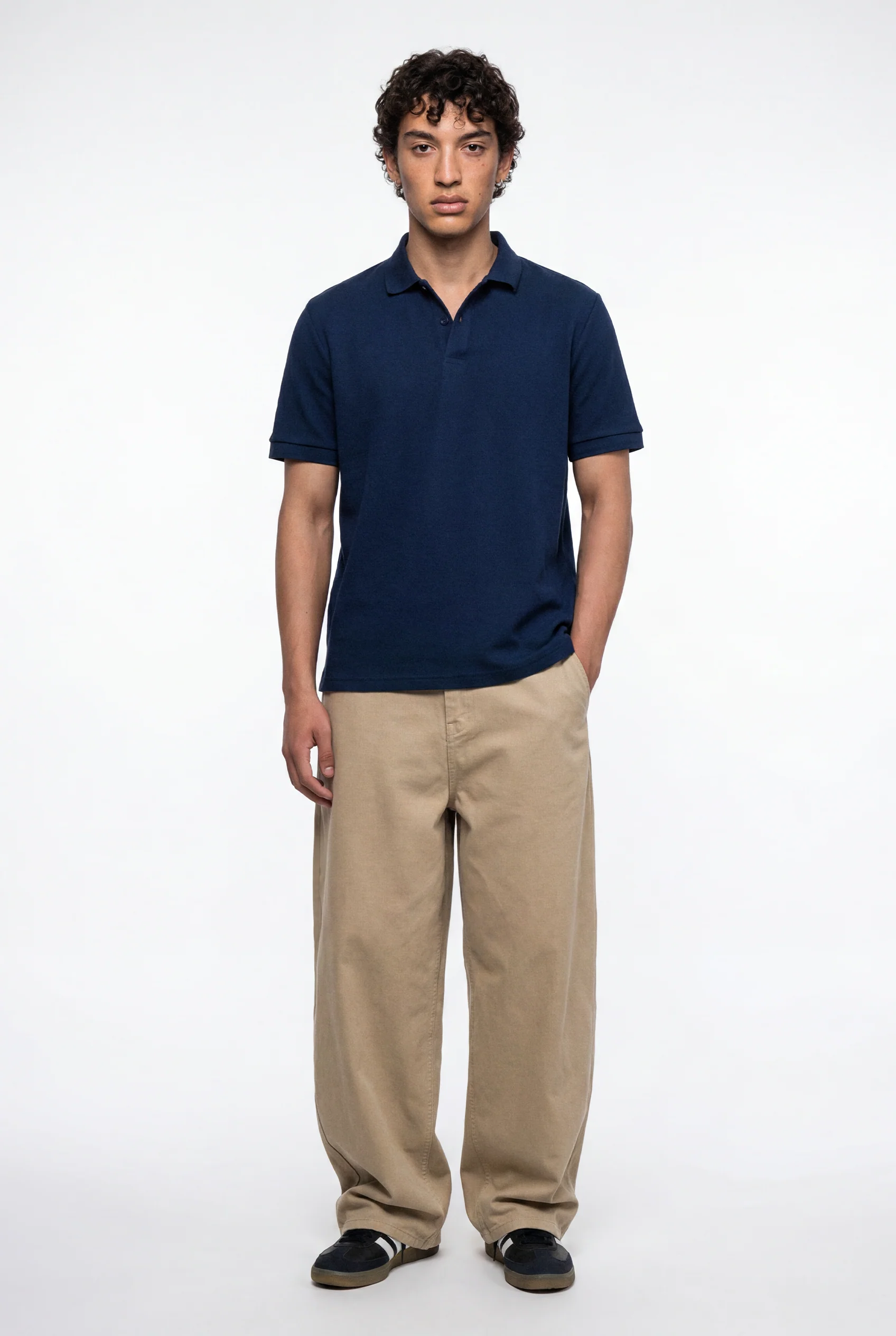 Diamond Texture Polo Shirt – Navy Blue - Image 3