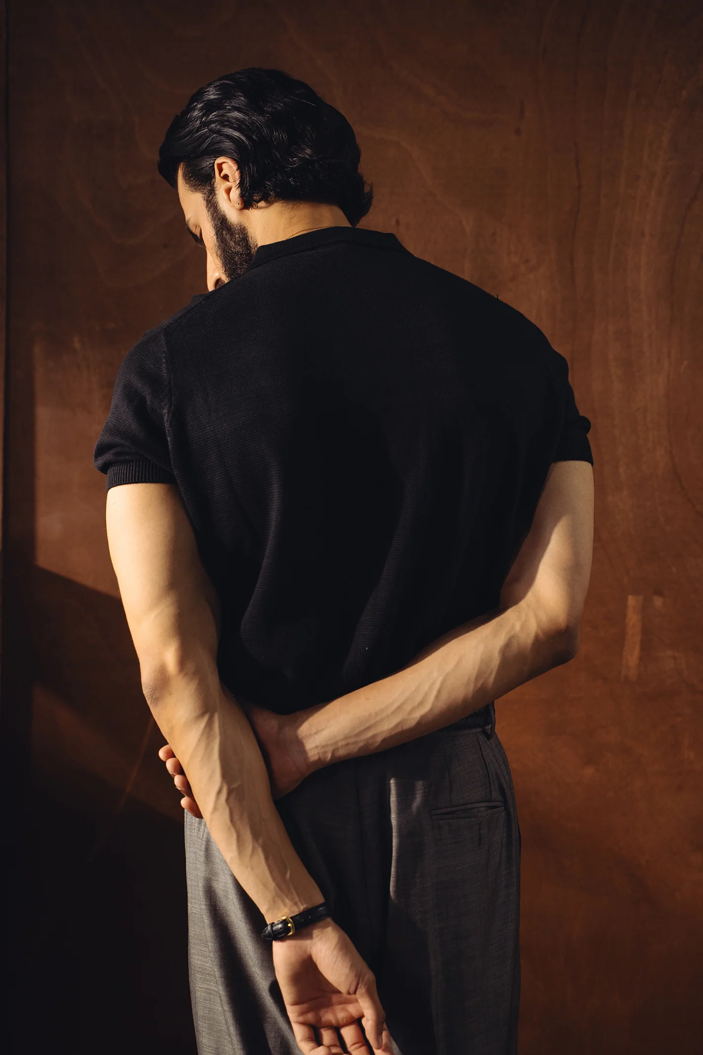 Fine Knit Zipper Polo Shirt – Black - Image 5