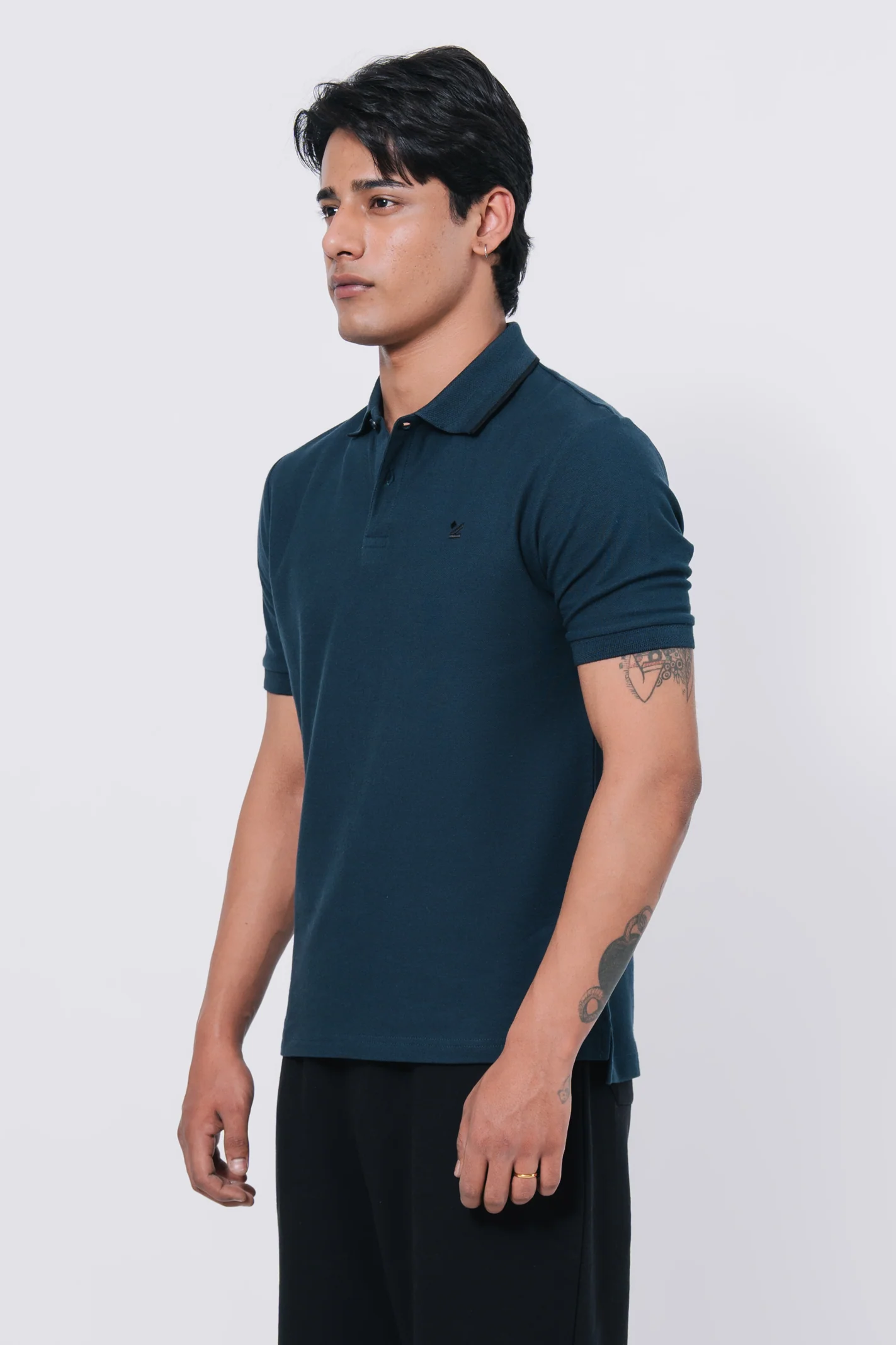 Pique Texture Polo Shirt – Teal - Image 3