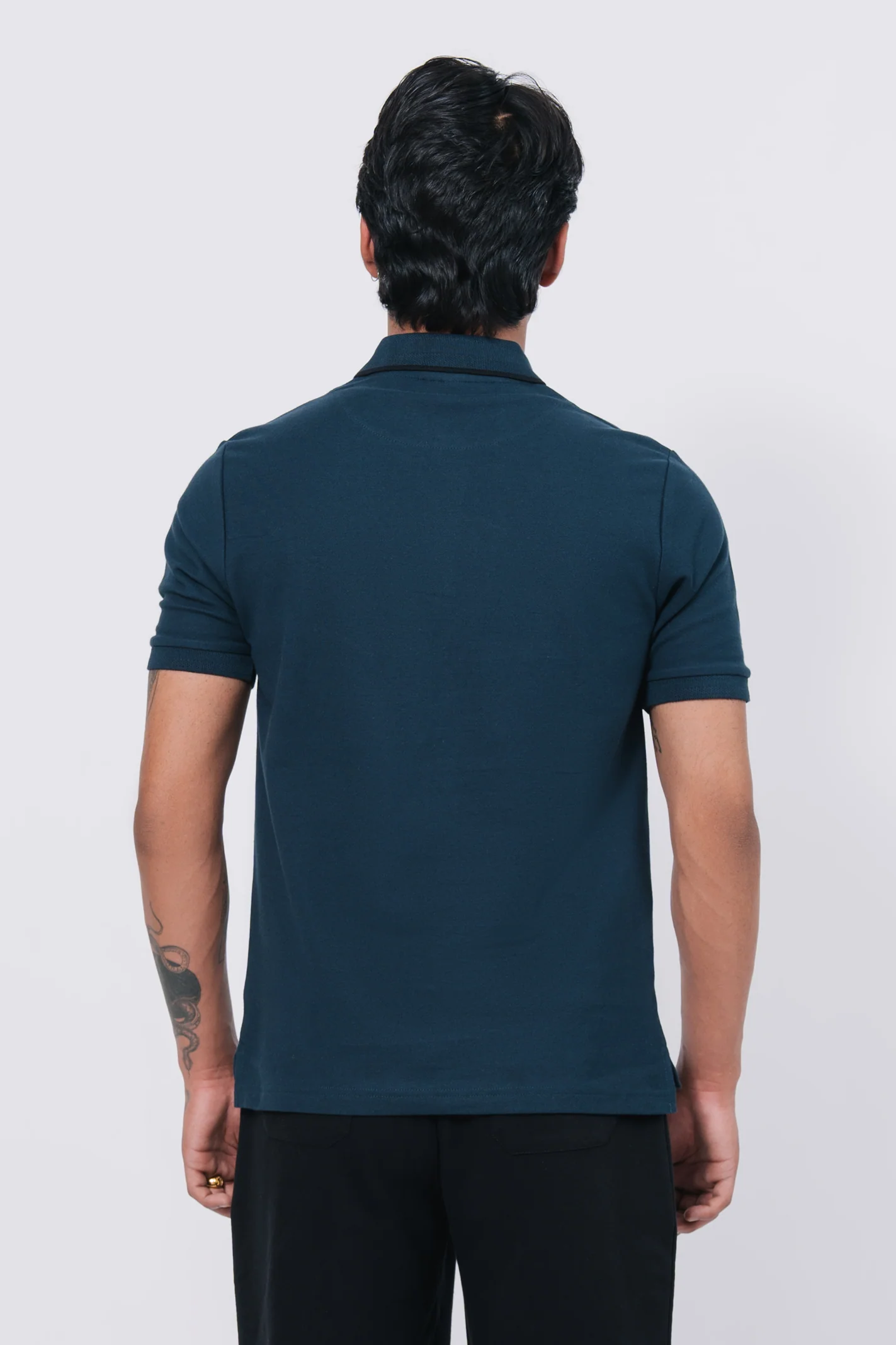Pique Texture Polo Shirt – Teal - Image 4