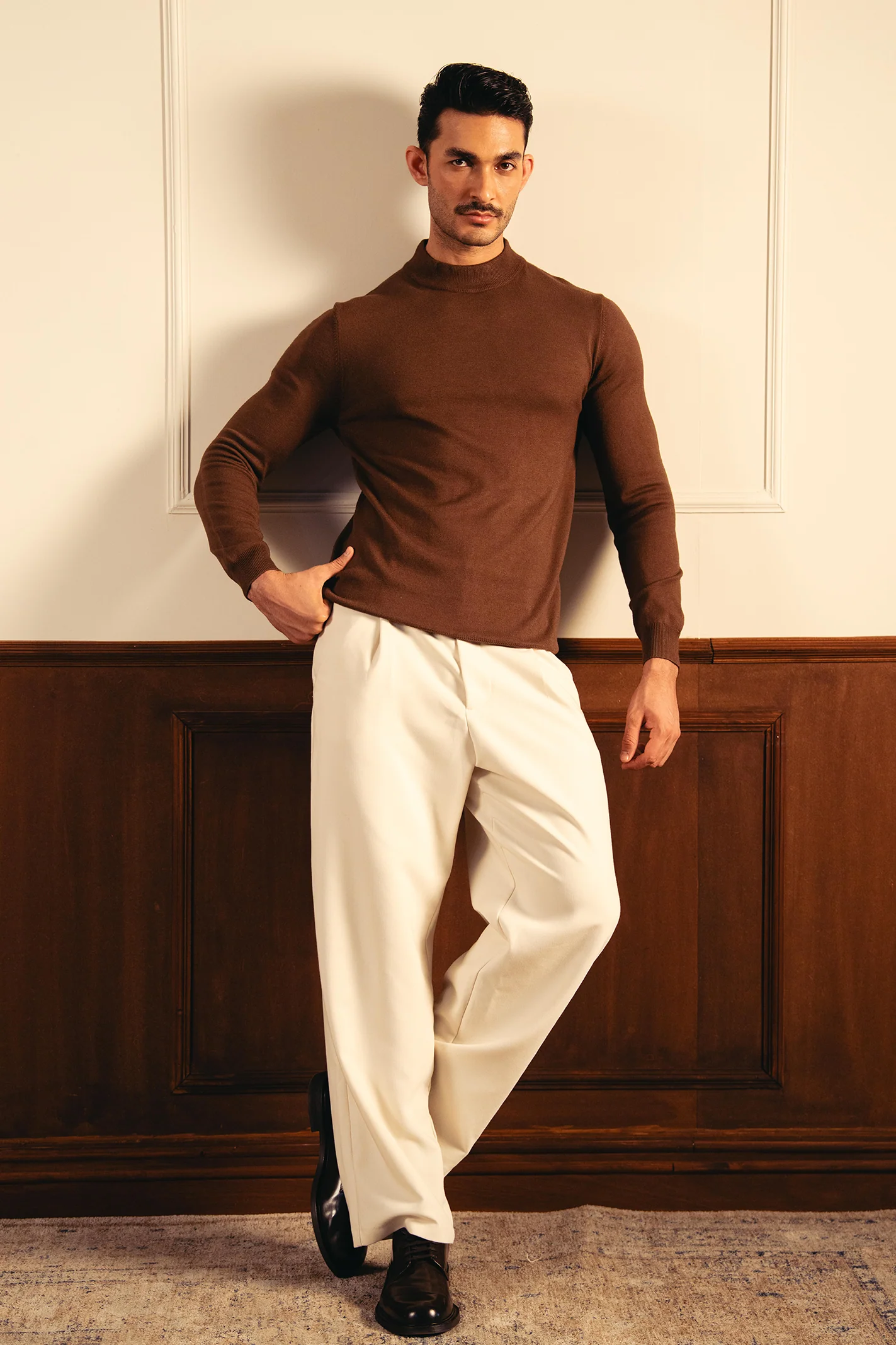 Soft Knit Mock Neck Sweater – Coffee - Image 4