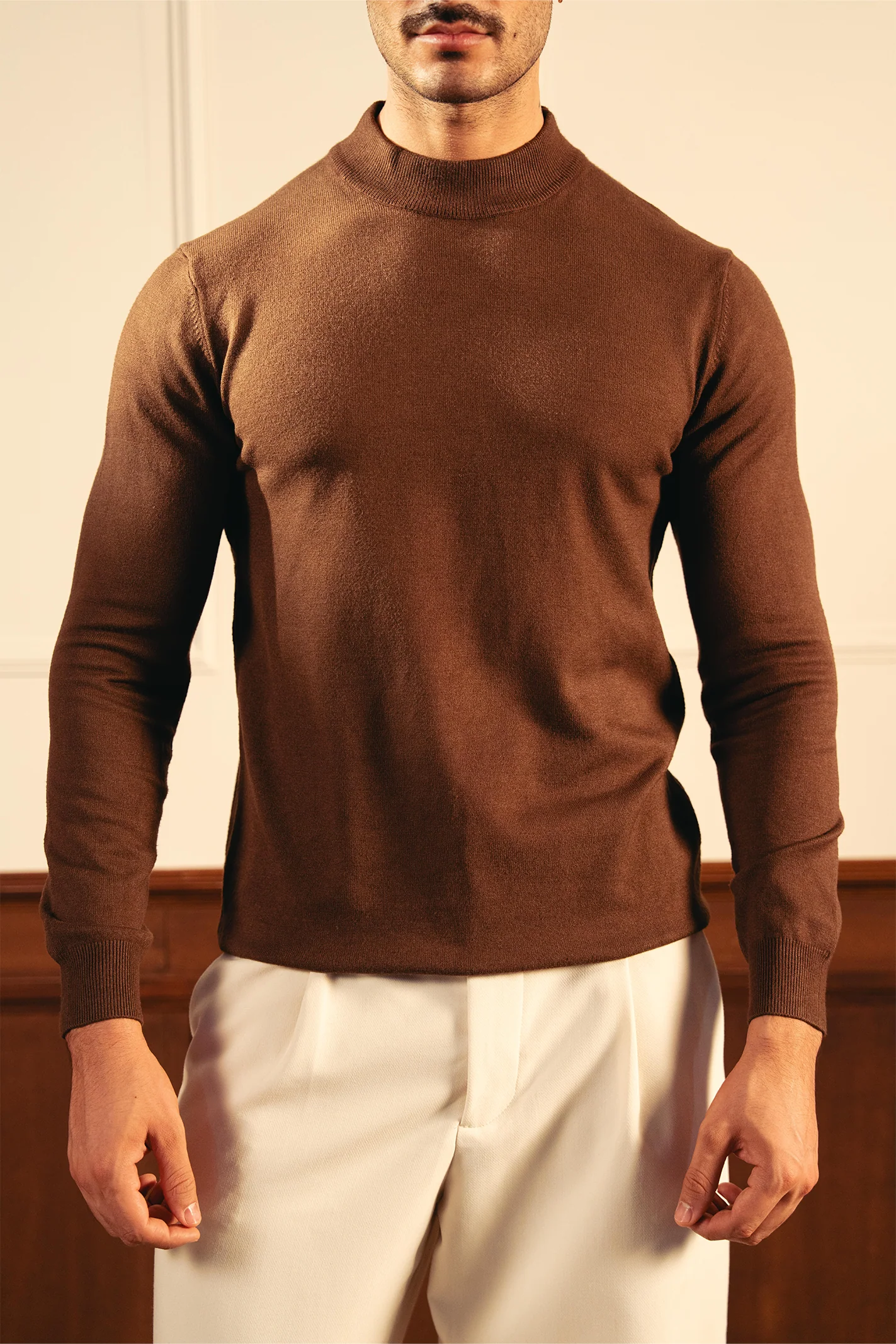 Soft Knit Mock Neck Sweater – Coffee - Image 7