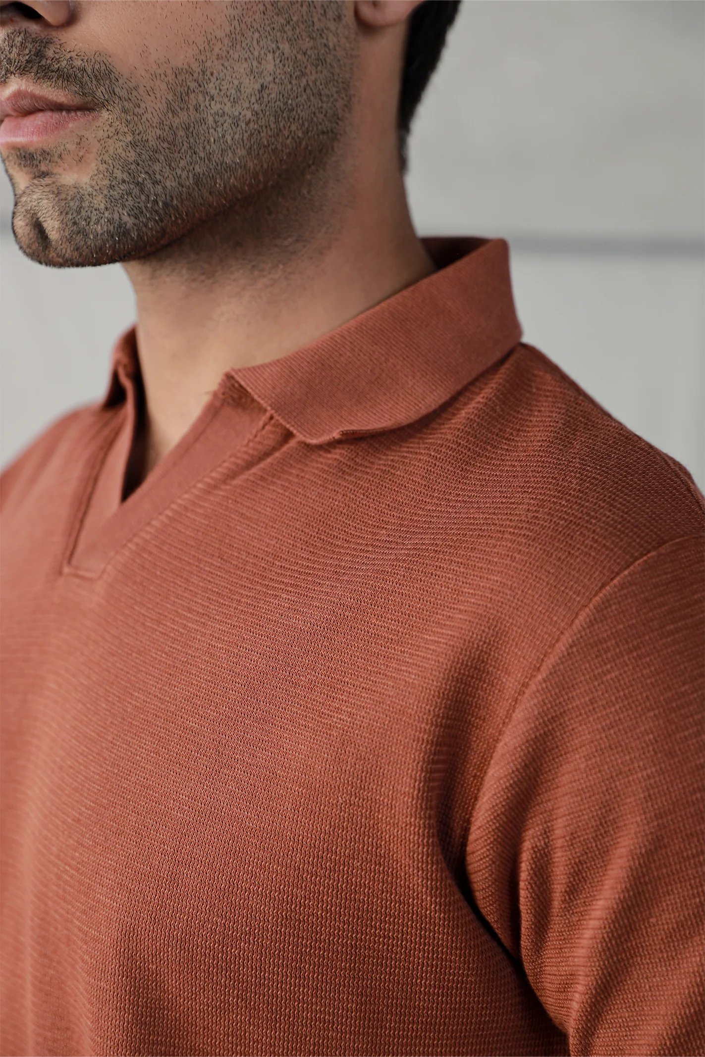 Textured Polo Shirt – Rust - Image 4