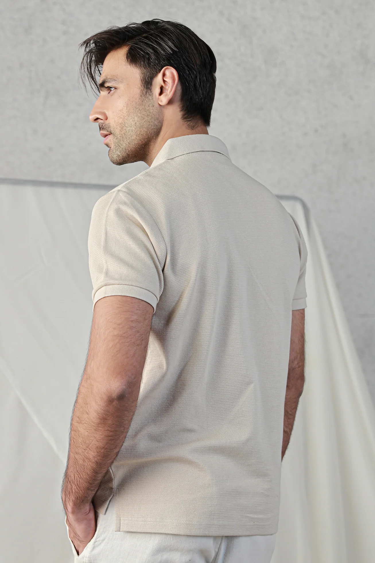 Textured Polo Shirt – Sand - Image 3