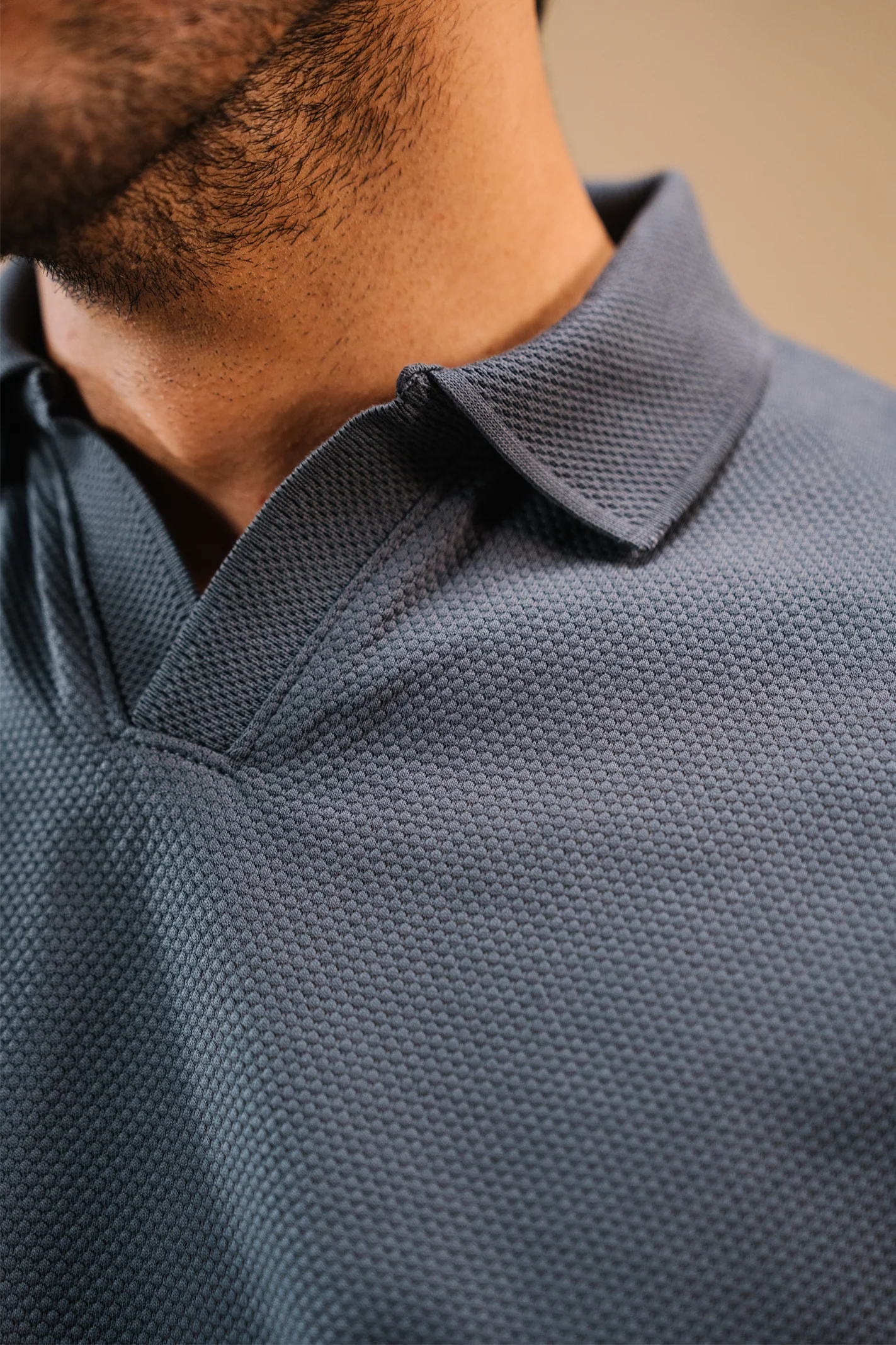 Textured Popcorn Polo Shirt – Greyish Blue - Image 5