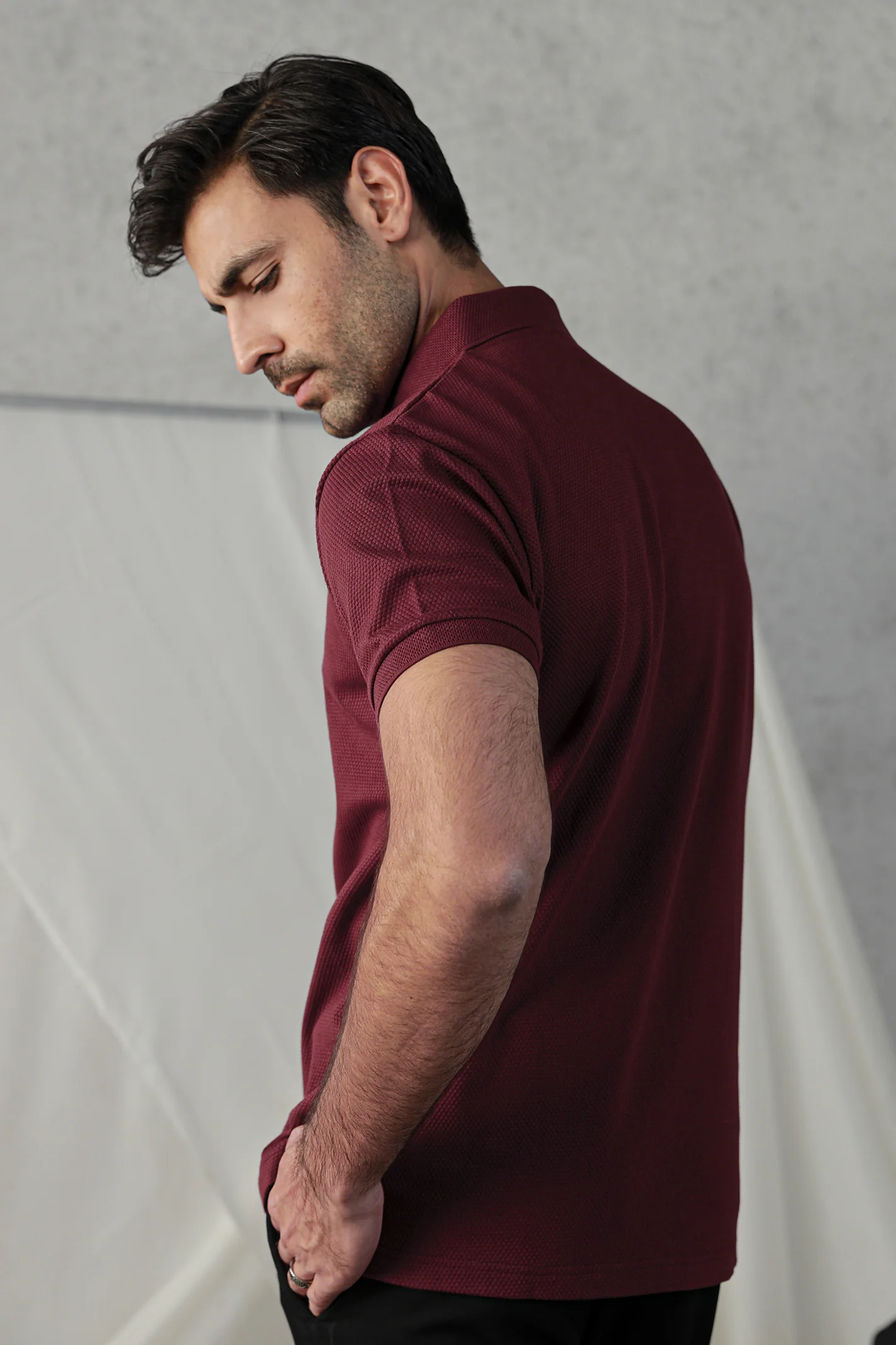 Textured Popcorn Polo Shirt – Maroon - Image 4