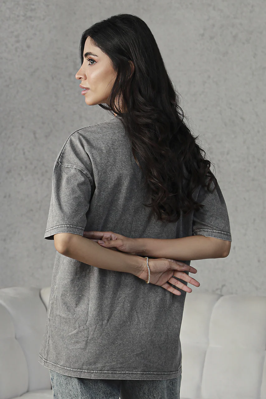 Women Oversized Wash Tee - Charcoal - Image 3