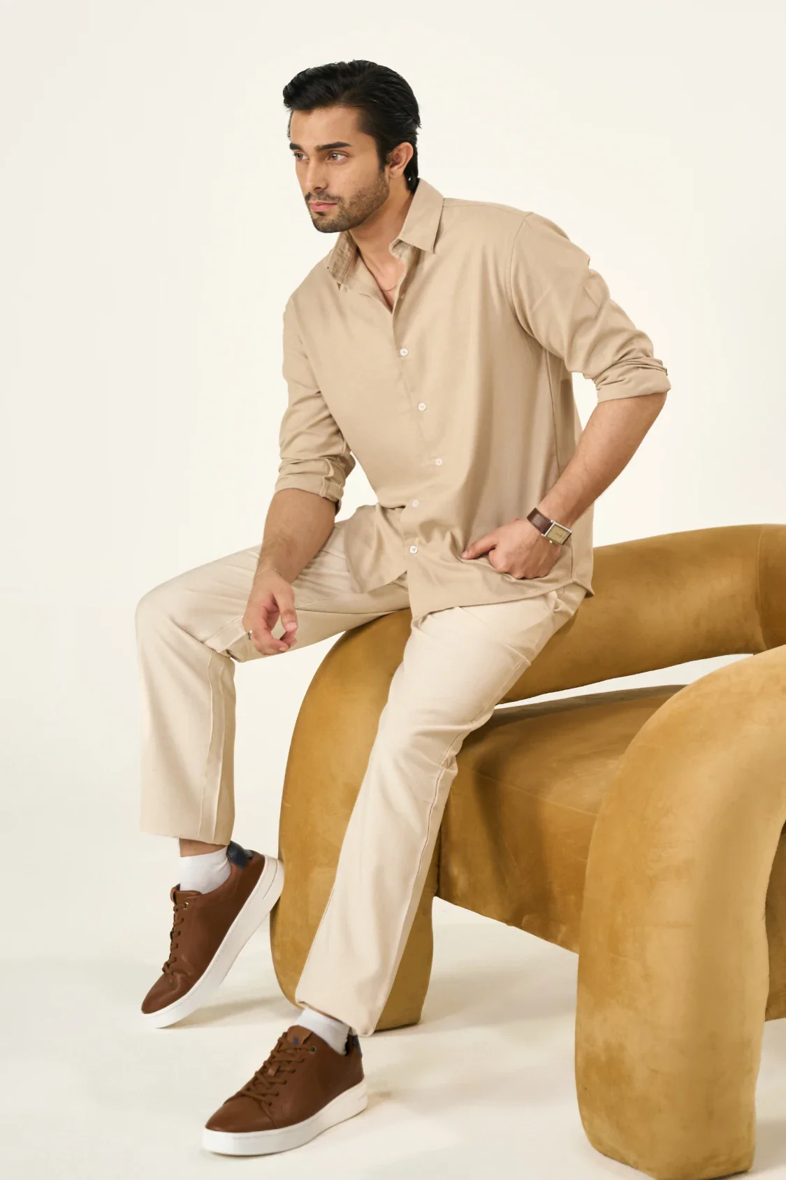 Relaxed Linen Shirt - Sandy Beige - Image 6