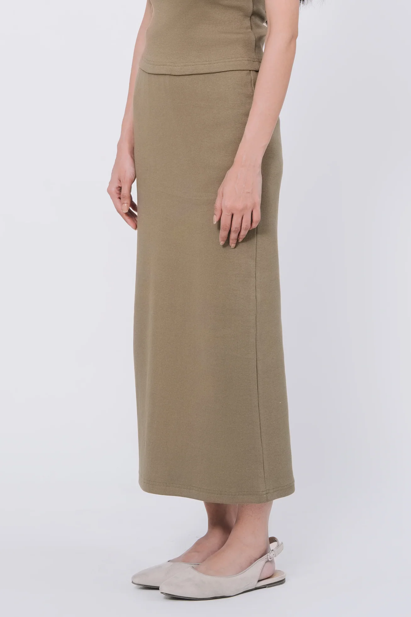 Slim fit Rib Skirt - Olive - Image 3