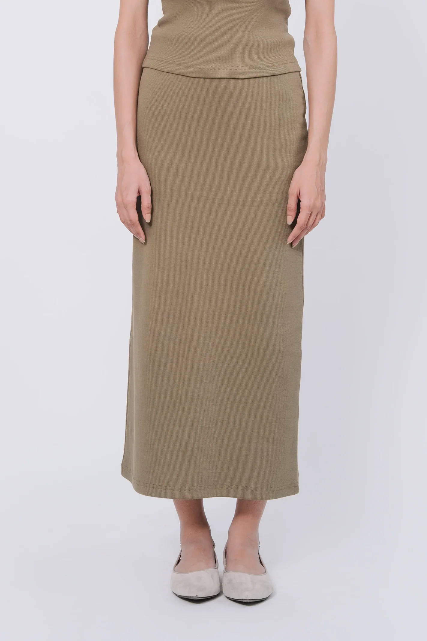 Slim fit Rib Skirt - Olive - Image 4