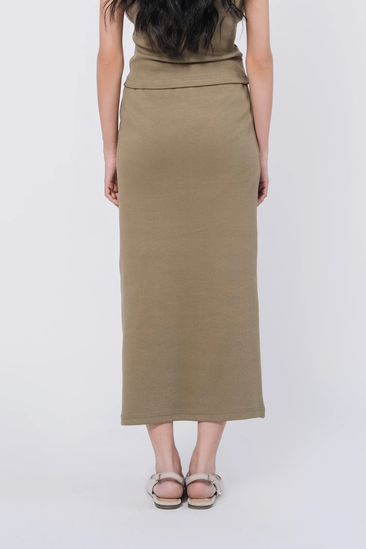 Slim fit Rib Skirt - Olive - Image 5