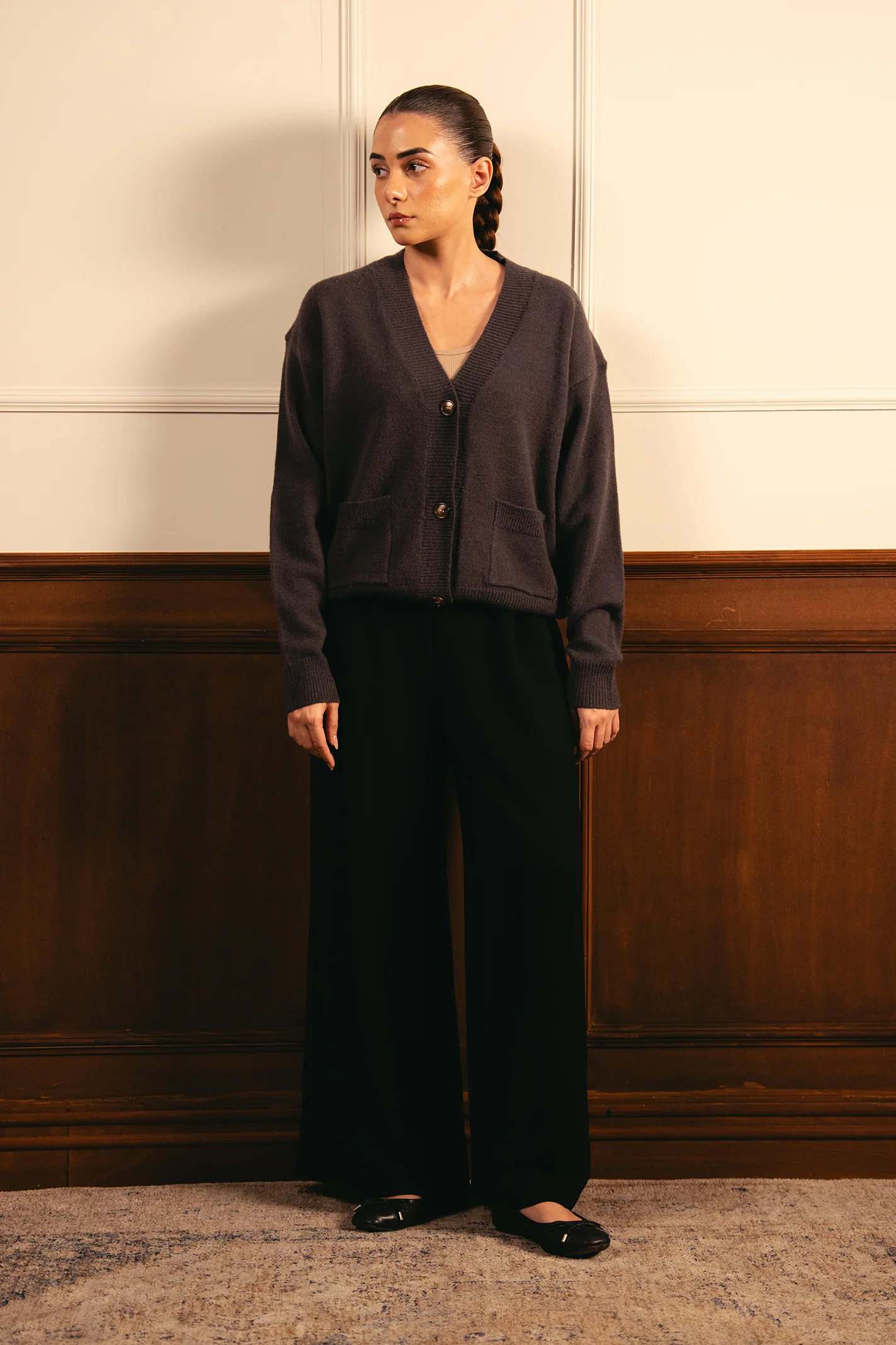 Snug-fit Wool Cardigan - Charcoal - Image 6