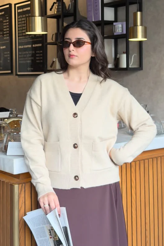 Snug-fit Wool Cardigan - Nude