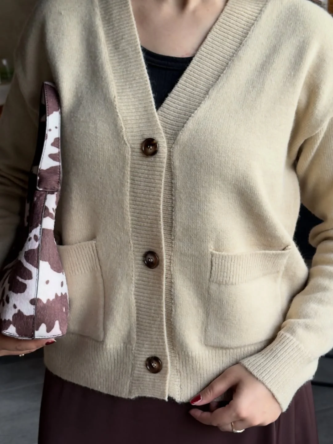 Snug-fit Wool Cardigan - Nude - Image 3