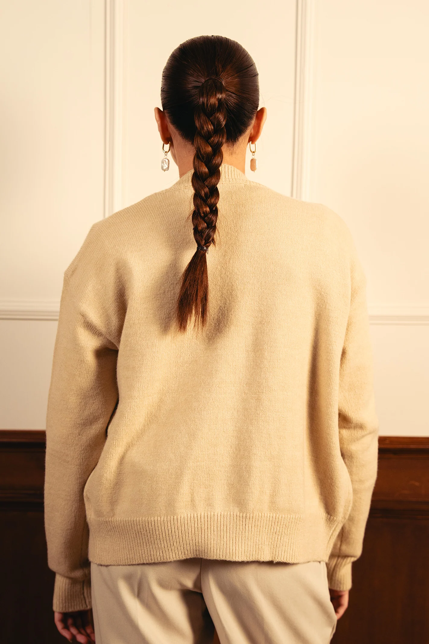 Snug-fit Wool Cardigan - Nude - Image 6
