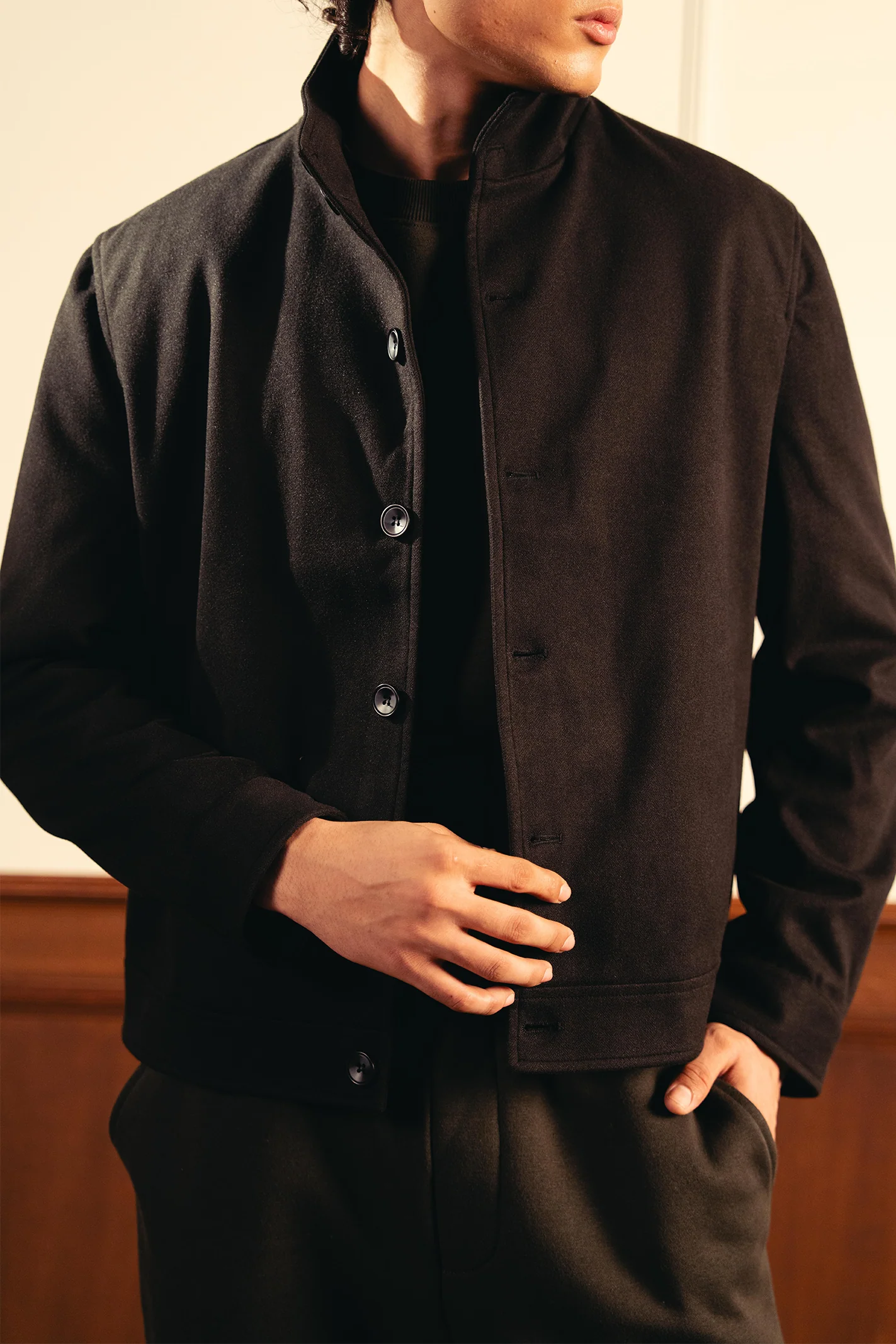 Tailored Herringbone Jacket – Black - Image 2