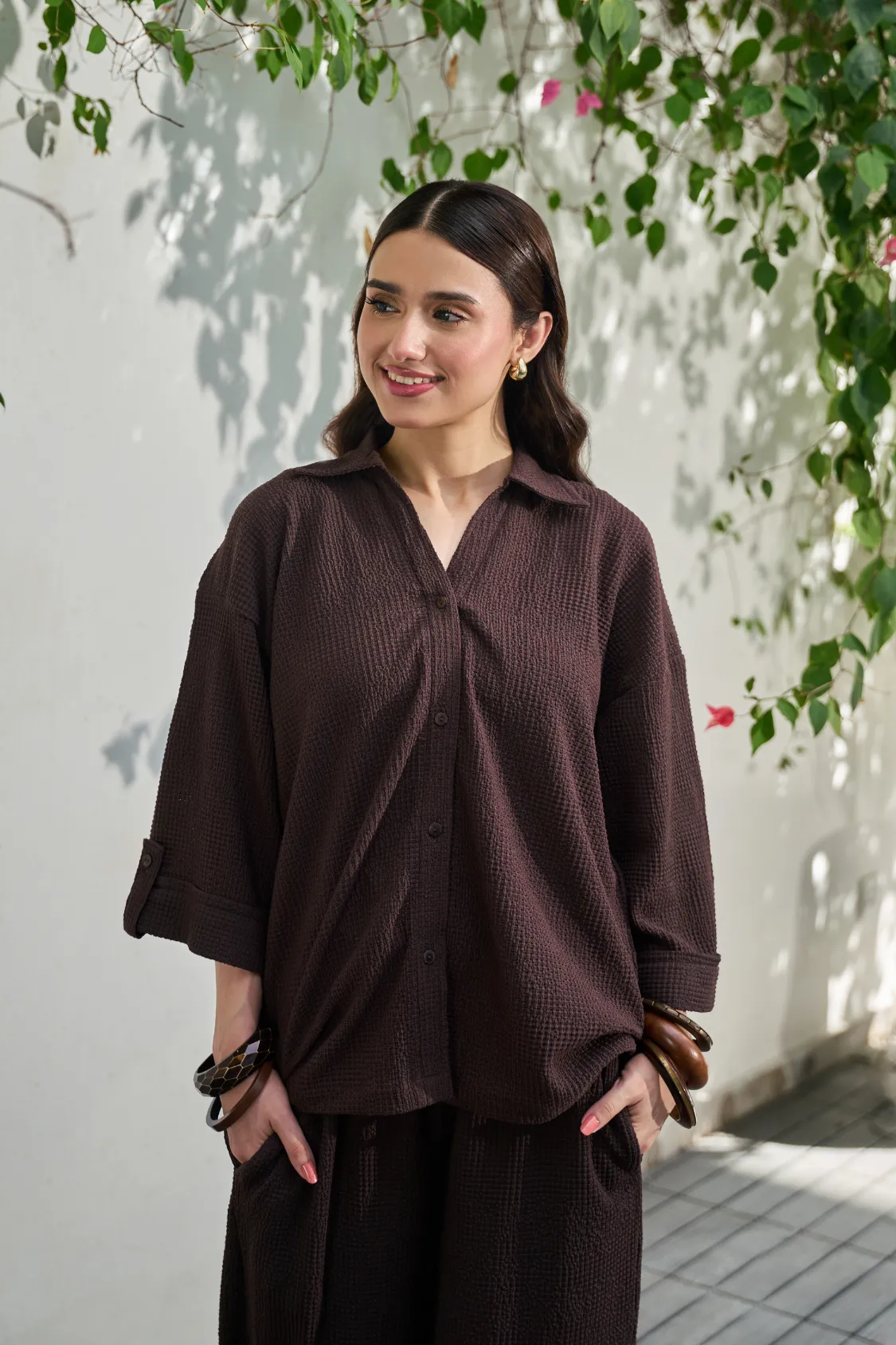 Textured Co-Ord Set - Brown - Image 3