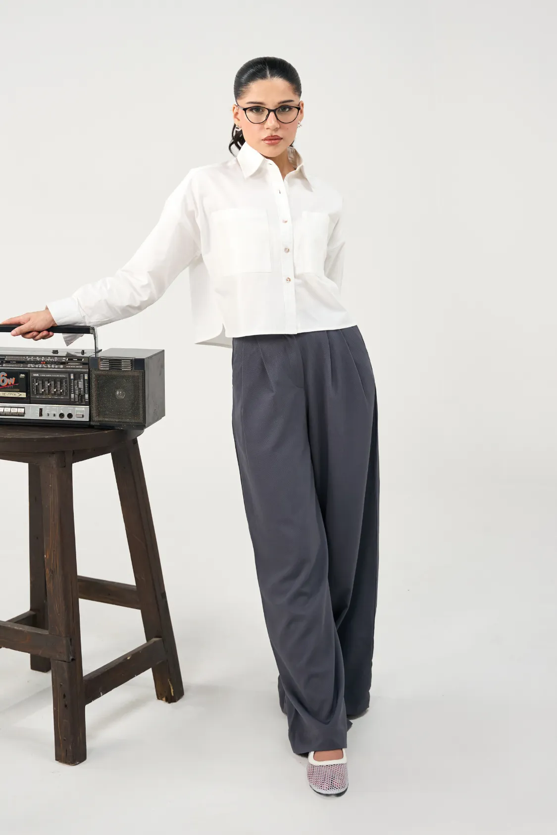 Wide Tailored Pants - Grey - Image 5