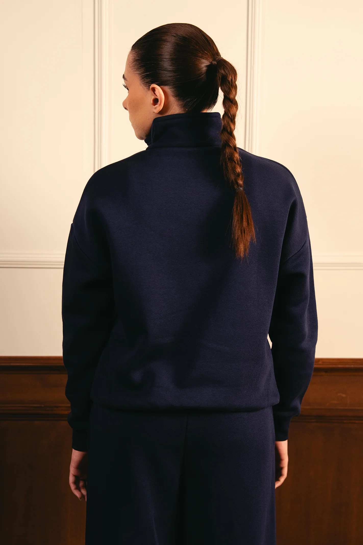 Women Classic Quarter Zip-up Sweatshirt - Navy Blue - Image 4