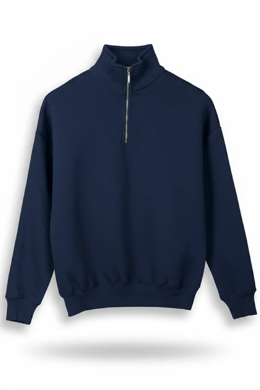Women Classic Quarter Zip-up Sweatshirt - Navy Blue - Image 6
