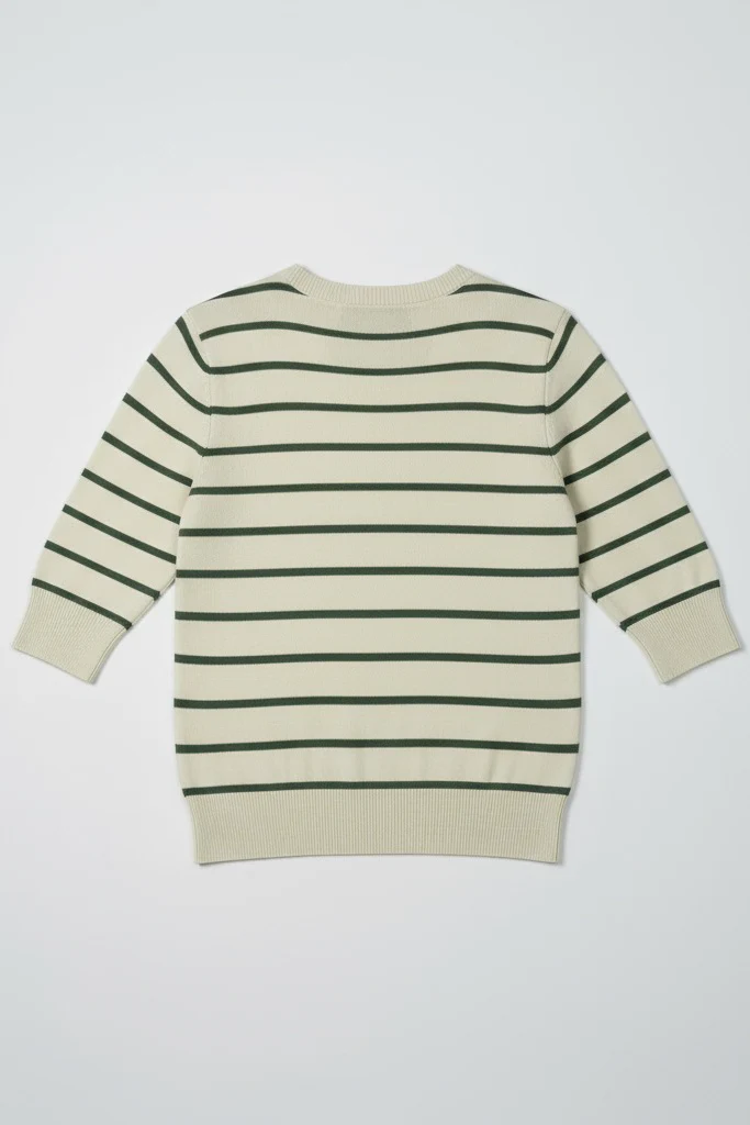 Women Soft Knit Stripe Tee - Cream and Green - Image 5