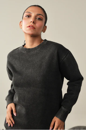 Women Washed Sweatshirt- Black - Image 2